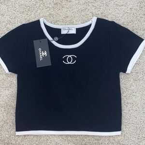 Chic Black and White Contrast Crop Top